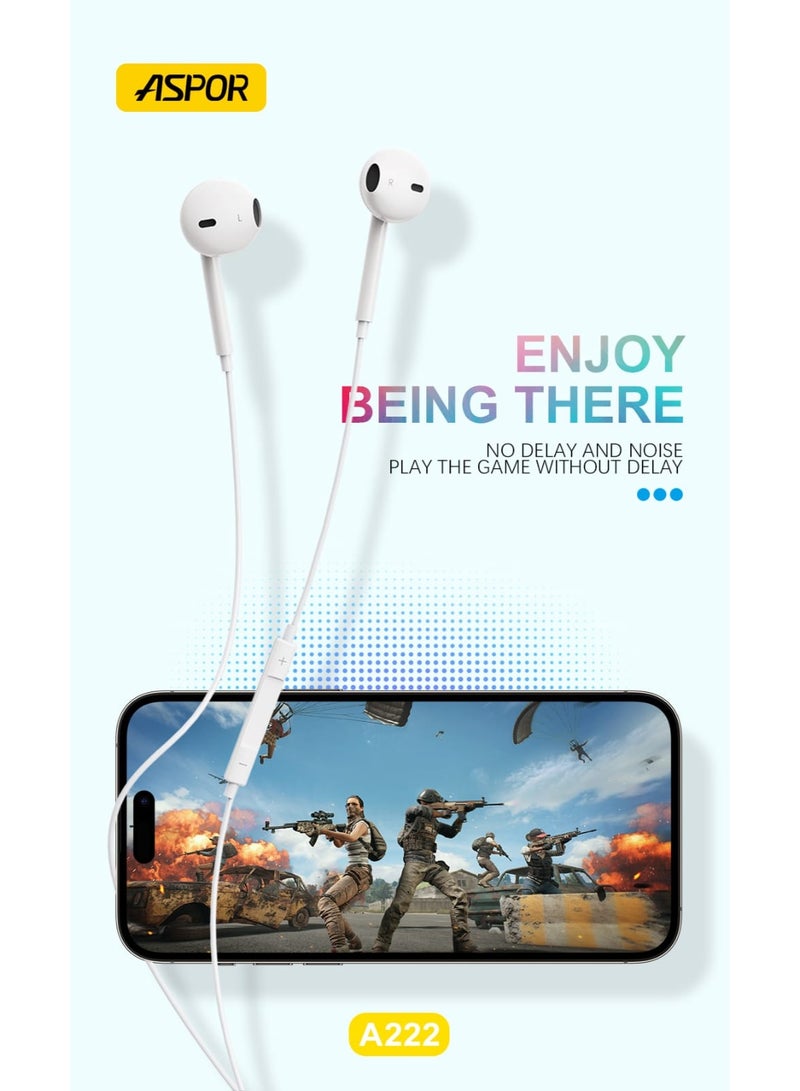 أسبور سماعات رأس Aspor A222 عالية الدقة - سماعات أذن مزودة بشريحة ذكية لأجهزة iPhone (قابس صوتي IPH) - Image 3